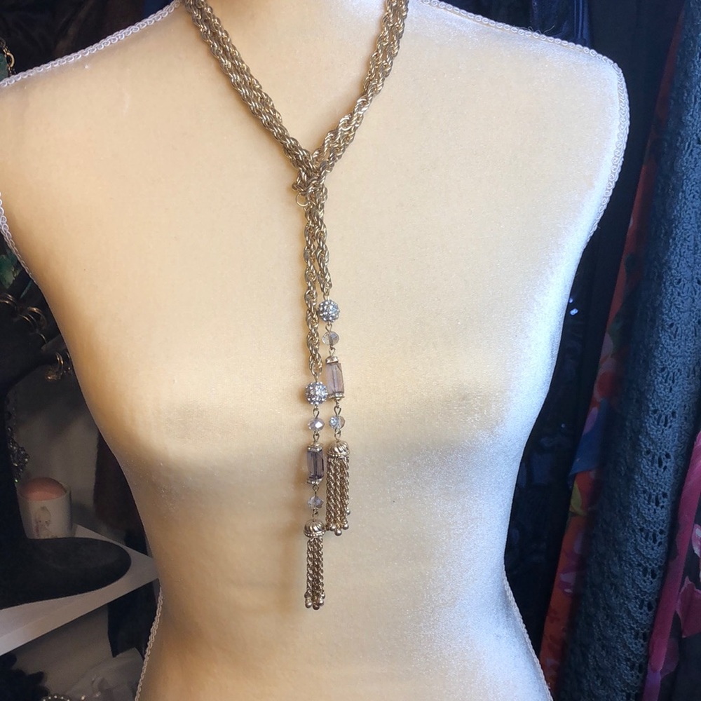INC gold rope necklace with silver rhinestone accents
